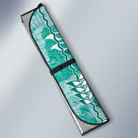 Teal Hawaii Tapa Pattern Auto Sun Shade With Heliconia Vintage Style