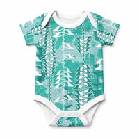 Teal Hawaii Tapa Pattern Baby Onesie With Heliconia Vintage Style LT05 Teal - Polynesian Pride