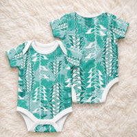 Teal Hawaii Tapa Pattern Baby Onesie With Heliconia Vintage Style LT05 - Polynesian Pride