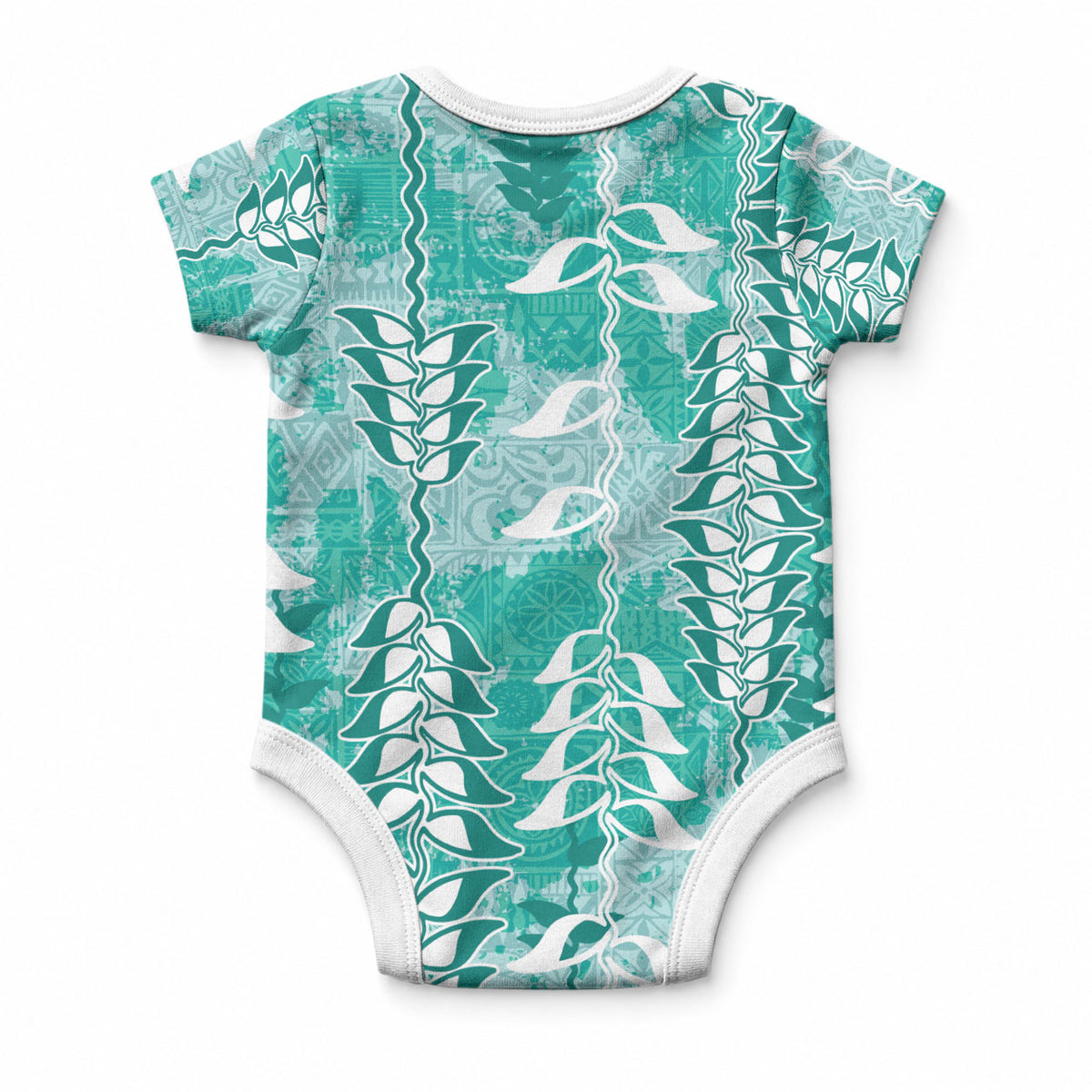 Teal Hawaii Tapa Pattern Baby Onesie With Heliconia Vintage Style LT05 - Polynesian Pride