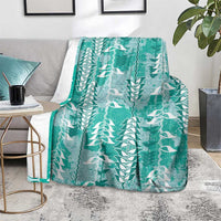 Teal Hawaii Tapa Pattern Blanket With Heliconia Vintage Style
