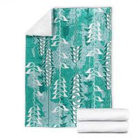 Teal Hawaii Tapa Pattern Blanket With Heliconia Vintage Style