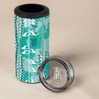 Teal Hawaii Tapa Pattern 4 in 1 Can Cooler Tumbler With Heliconia Vintage Style