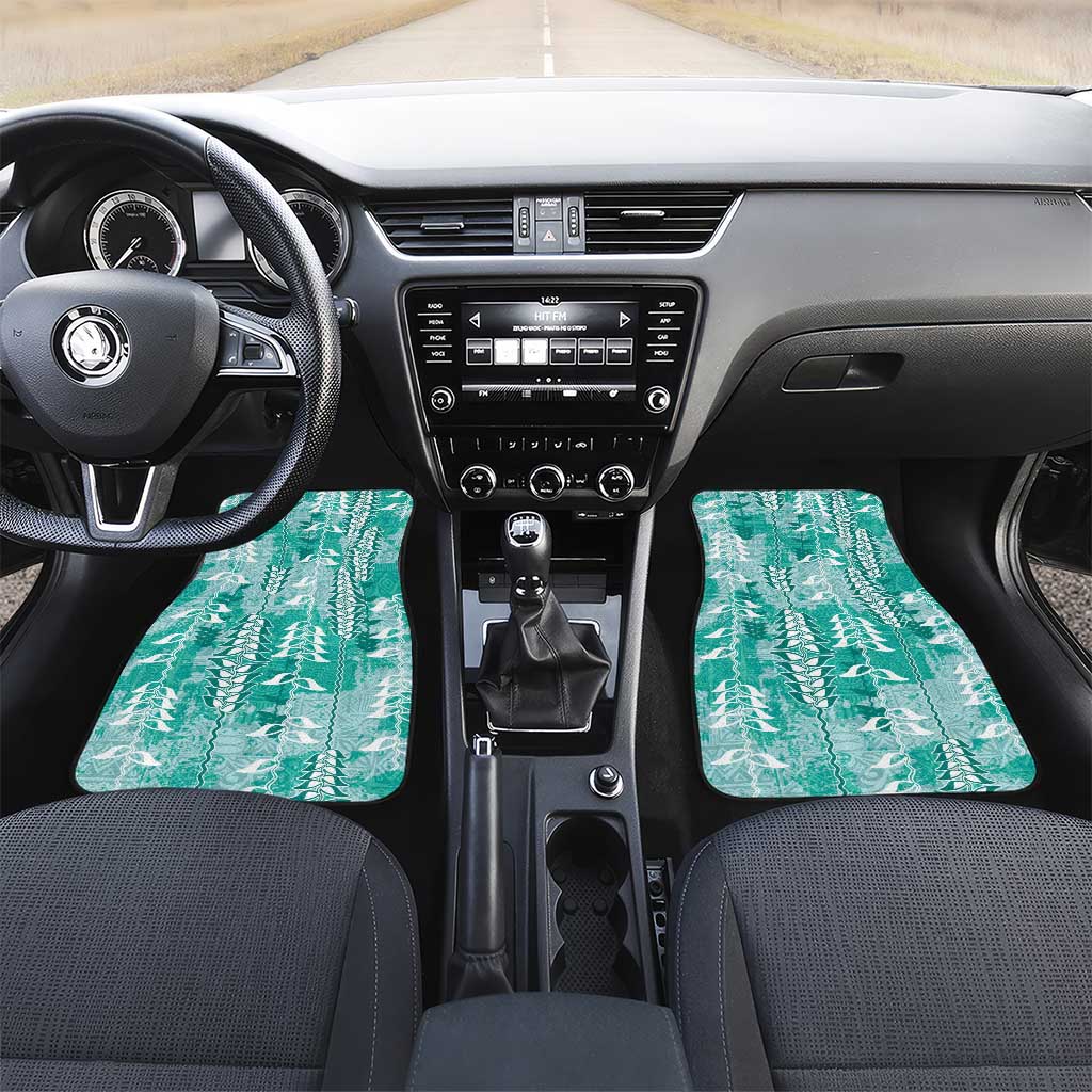 Teal Hawaii Tapa Pattern Car Mats With Heliconia Vintage Style