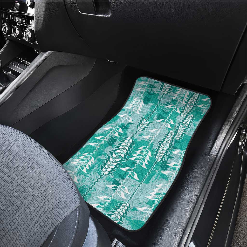 Teal Hawaii Tapa Pattern Car Mats With Heliconia Vintage Style