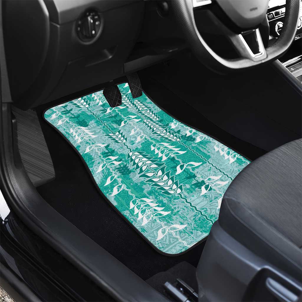 Teal Hawaii Tapa Pattern Car Mats With Heliconia Vintage Style