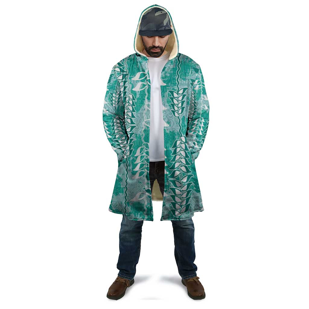 Teal Hawaii Tapa Pattern Cloak With Heliconia Vintage Style