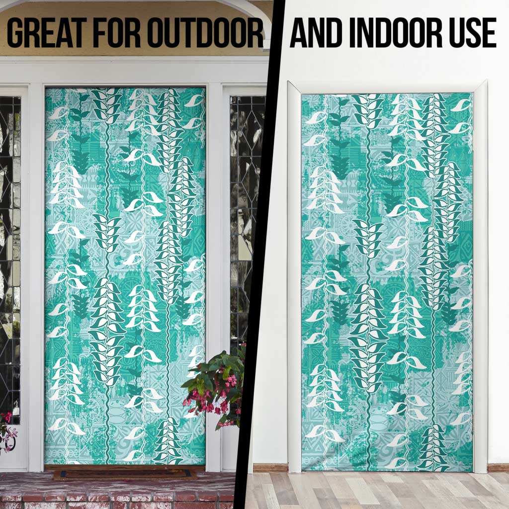 Teal Hawaii Tapa Pattern Door Cover With Heliconia Vintage Style