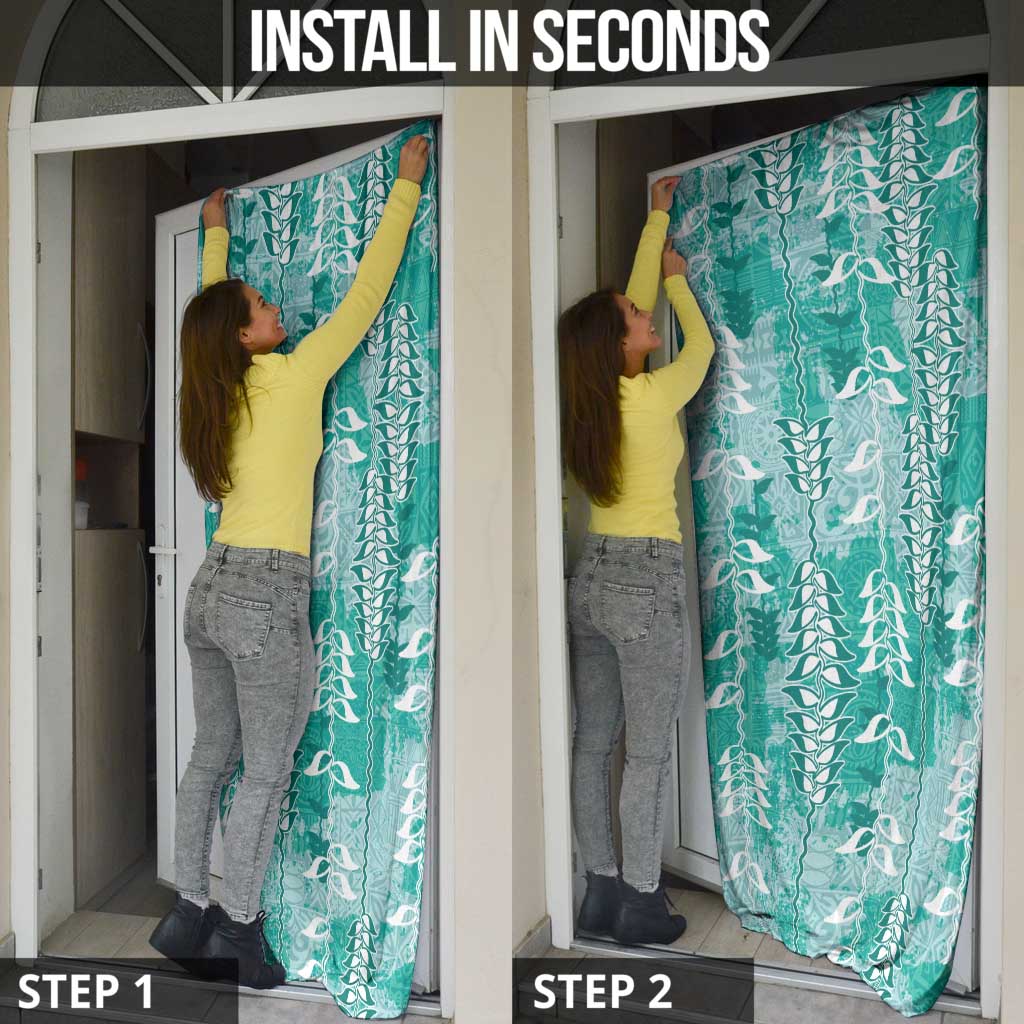 Teal Hawaii Tapa Pattern Door Cover With Heliconia Vintage Style