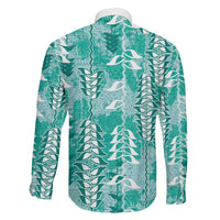 Teal Hawaii Tapa Pattern Family Matching Mermaid Dress and Hawaiian Shirt With Heliconia Vintage Style LT05 - Polynesian Pride