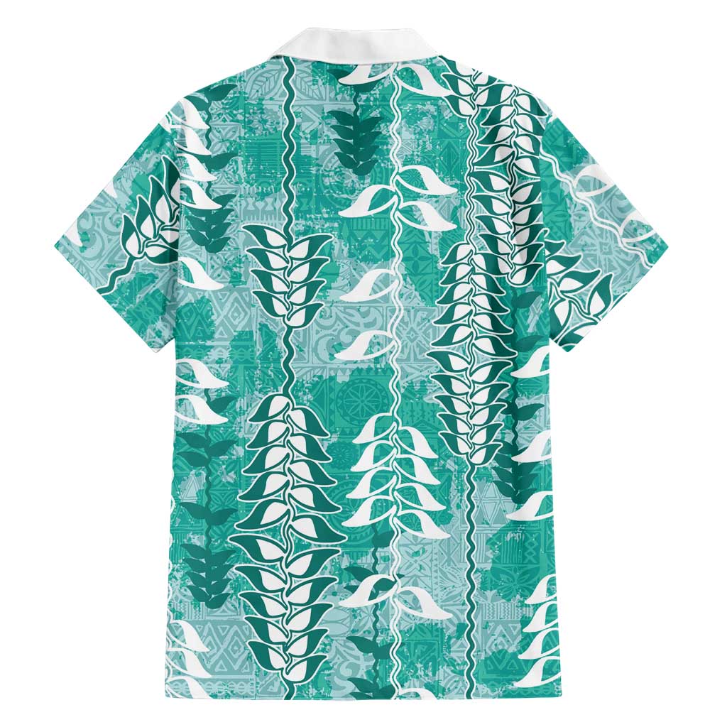 Teal Hawaii Tapa Pattern Hawaiian Shirt With Heliconia Vintage Style