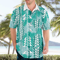 Teal Hawaii Tapa Pattern Hawaiian Shirt With Heliconia Vintage Style
