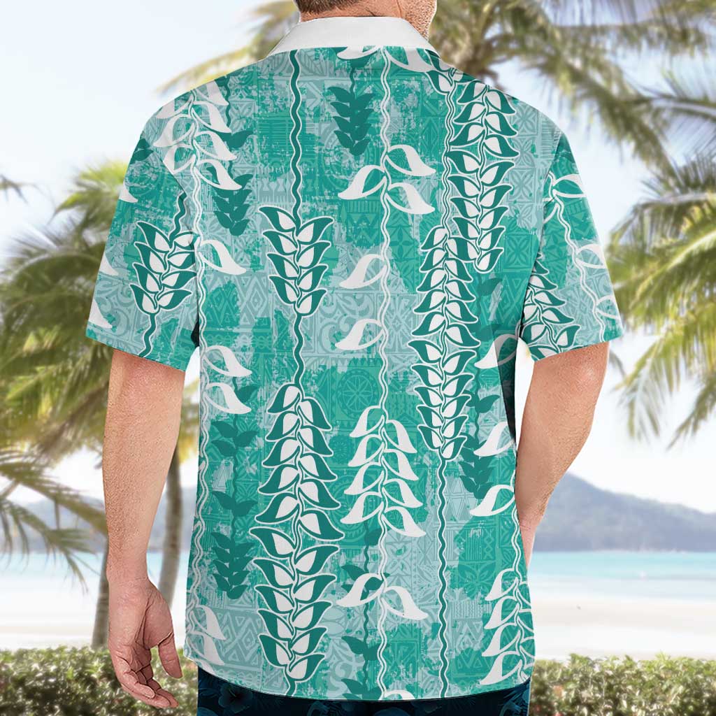Teal Hawaii Tapa Pattern Hawaiian Shirt With Heliconia Vintage Style