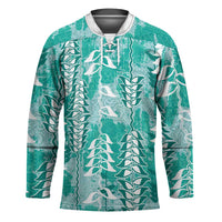 Teal Hawaii Tapa Pattern Hockey Jersey With Heliconia Vintage Style