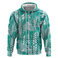 Teal Hawaii Tapa Pattern Hoodie With Heliconia Vintage Style