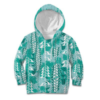 Teal Hawaii Tapa Pattern Kid Hoodie With Heliconia Vintage Style
