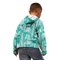 Teal Hawaii Tapa Pattern Kid Hoodie With Heliconia Vintage Style