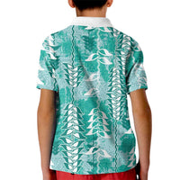 Teal Hawaii Tapa Pattern Kid Polo Shirt With Heliconia Vintage Style