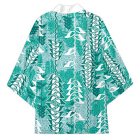 Teal Hawaii Tapa Pattern Kimono With Heliconia Vintage Style