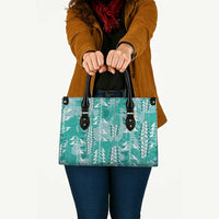 Teal Hawaii Tapa Pattern Leather Bag With Heliconia Vintage Style
