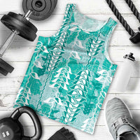 Teal Hawaii Tapa Pattern Men Tank Top With Heliconia Vintage Style