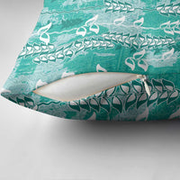 Teal Hawaii Tapa Pattern Pillow Cover With Heliconia Vintage Style