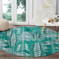 Teal Hawaii Tapa Pattern Round Carpet With Heliconia Vintage Style