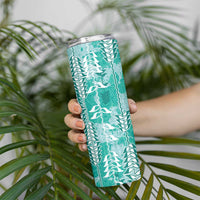 Teal Hawaii Tapa Pattern Skinny Tumbler With Heliconia Vintage Style