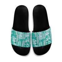 Teal Hawaii Tapa Pattern Slide Sandals With Heliconia Vintage Style