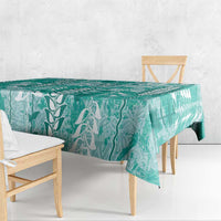 Teal Hawaii Tapa Pattern Tablecloth With Heliconia Vintage Style