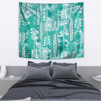 Teal Hawaii Tapa Pattern Tapestry With Heliconia Vintage Style