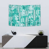 Teal Hawaii Tapa Pattern Tapestry With Heliconia Vintage Style