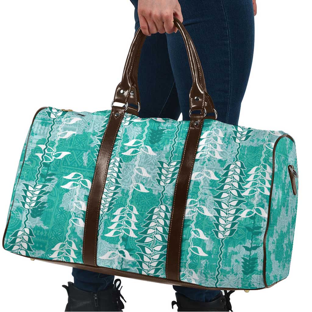 Teal Hawaii Tapa Pattern Travel Bag With Heliconia Vintage Style