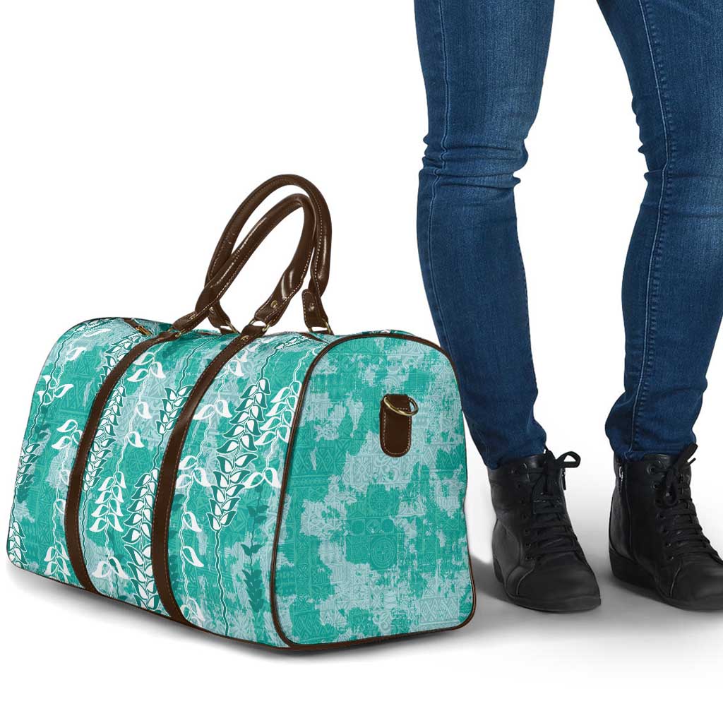 Teal Hawaii Tapa Pattern Travel Bag With Heliconia Vintage Style