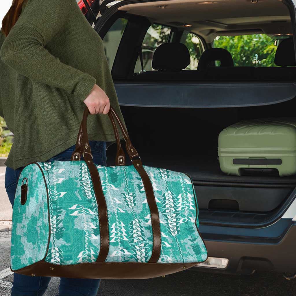 Teal Hawaii Tapa Pattern Travel Bag With Heliconia Vintage Style