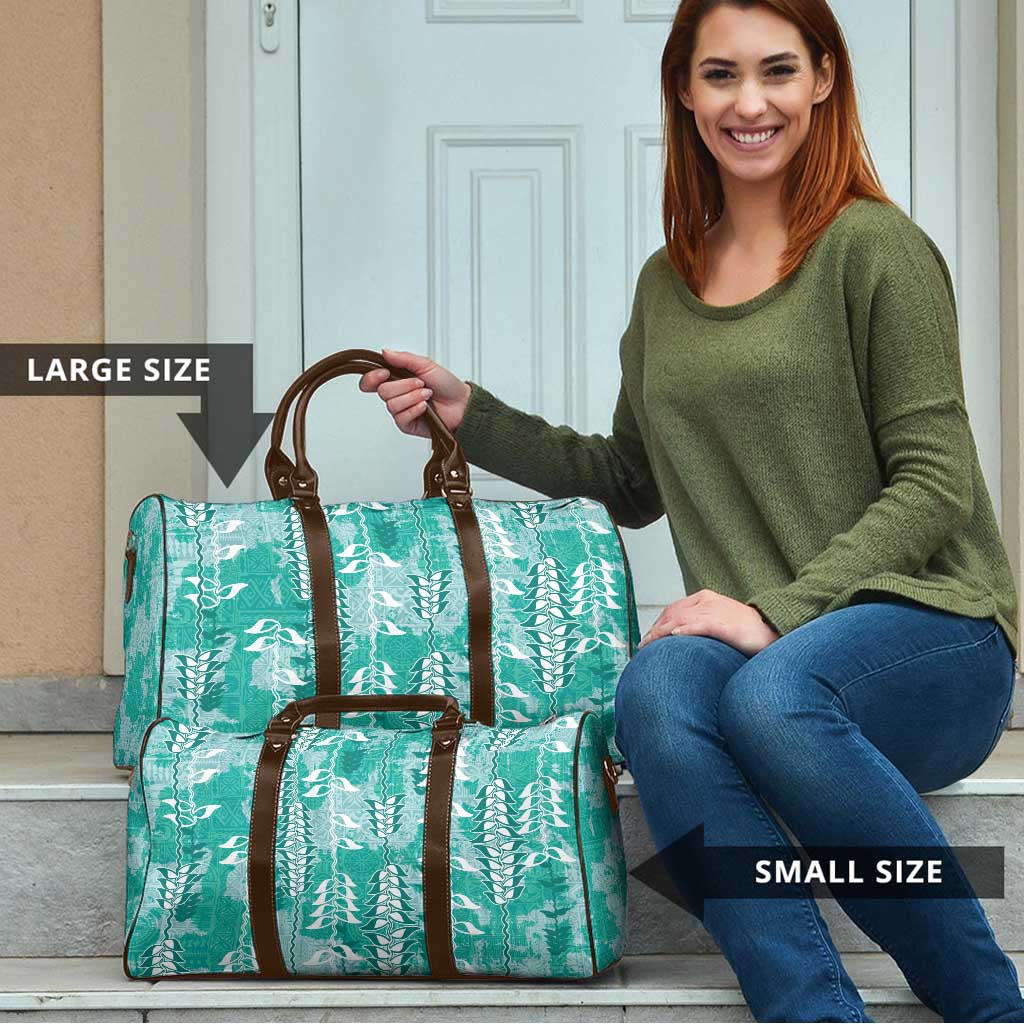 Teal Hawaii Tapa Pattern Travel Bag With Heliconia Vintage Style