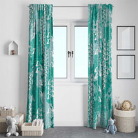 Teal Hawaii Tapa Pattern Window Curtain With Heliconia Vintage Style