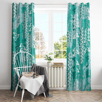 Teal Hawaii Tapa Pattern Window Curtain With Heliconia Vintage Style