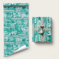 Teal Hawaii Tapa Pattern Wrapping Paper With Heliconia Vintage Style