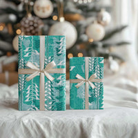 Teal Hawaii Tapa Pattern Wrapping Paper With Heliconia Vintage Style