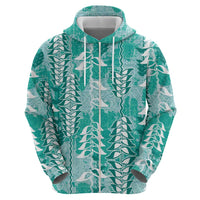 Teal Hawaii Tapa Pattern Zip Hoodie With Heliconia Vintage Style
