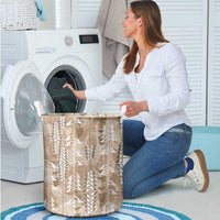 Beige Hawaii Tapa Pattern Laundry Basket With Heliconia Vintage Style
