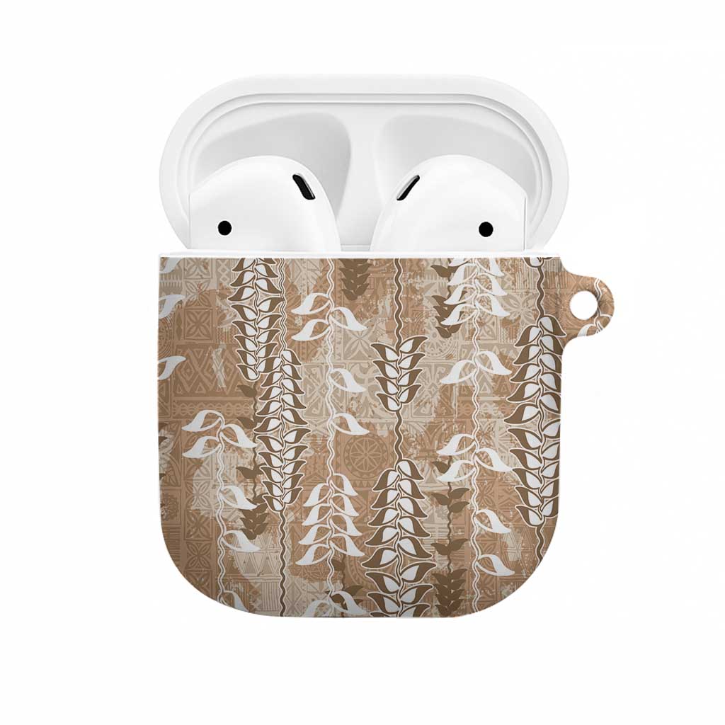 Beige Hawaii Tapa Pattern AirPods Case With Heliconia Vintage Style