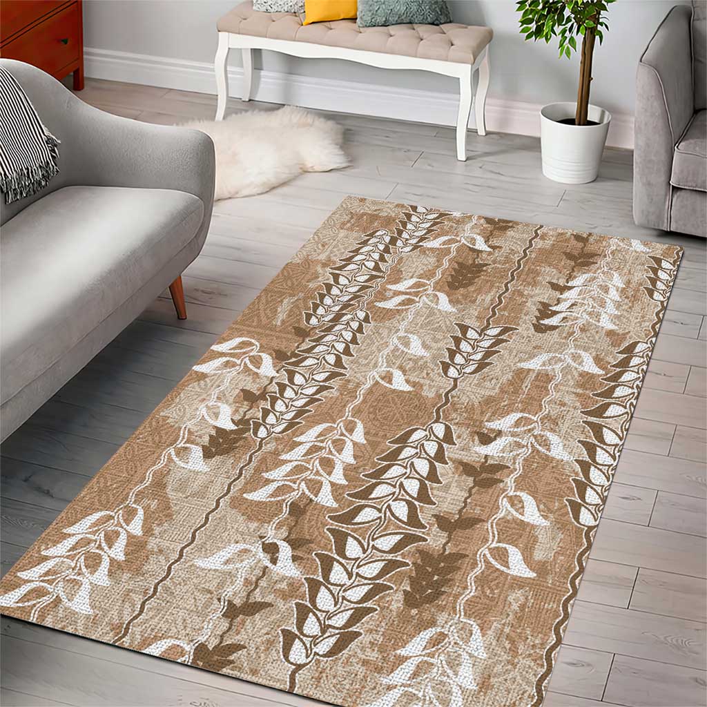 Beige Hawaii Tapa Pattern Area Rug With Heliconia Vintage Style