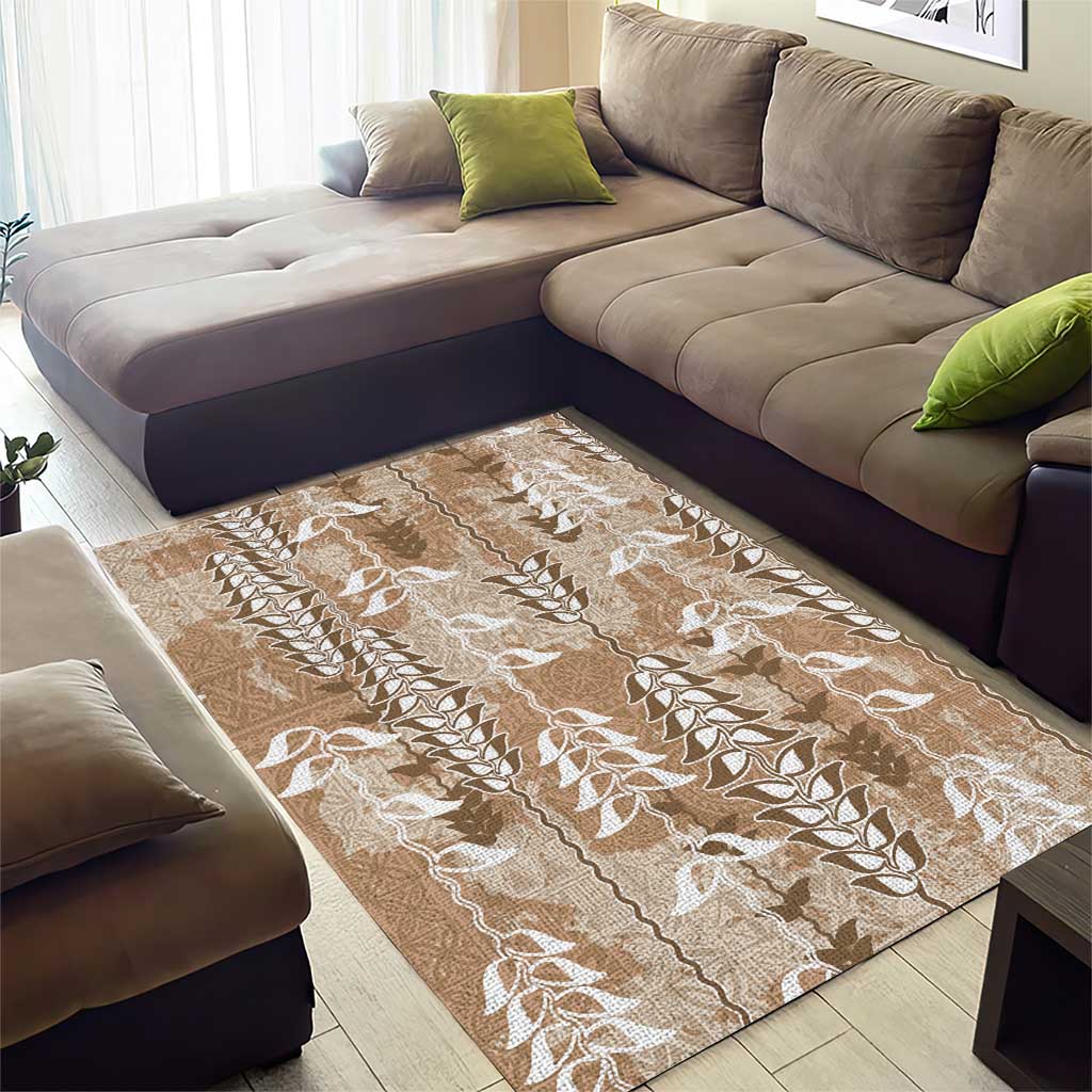 Beige Hawaii Tapa Pattern Area Rug With Heliconia Vintage Style