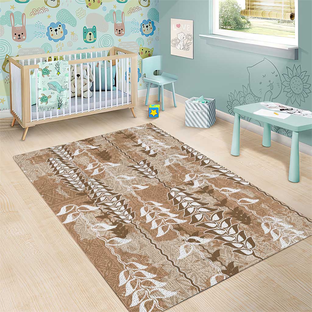 Beige Hawaii Tapa Pattern Area Rug With Heliconia Vintage Style