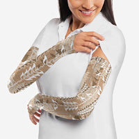 Beige Hawaii Tapa Pattern Arm Sleeves With Heliconia Vintage Style