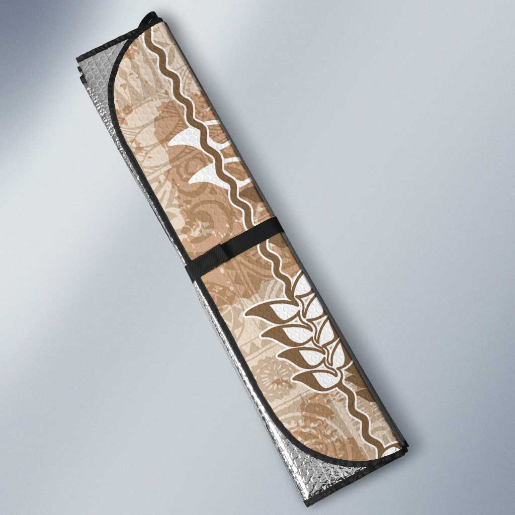 Beige Hawaii Tapa Pattern Auto Sun Shade With Heliconia Vintage Style