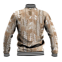 Beige Hawaii Tapa Pattern Baseball Jacket With Heliconia Vintage Style