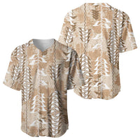 Beige Hawaii Tapa Pattern Baseball Jersey With Heliconia Vintage Style